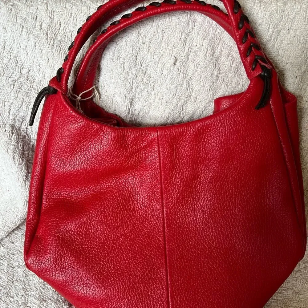 GIULIA Massari top handle bag pebbled red leather removable shoulder strap